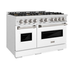 ZLINE 48 in. 6.7 cu. ft. Classic Gas Range with 8 Burner DuoPro™ Cooktop and Dual Ovens in Satin Stainless Steel with White Matte Doors - PCGRS-WM-48