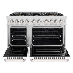 ZLINE 48 in. 6.7 cu. ft. Classic Gas Range with 8 Burner DuoPro™ Cooktop and Dual Ovens in Satin Stainless Steel with White Matte Doors - PCGRS-WM-48