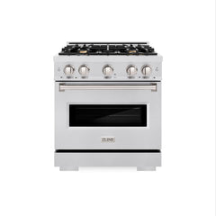 ZLINE 30 in. 4.2 cu. ft. Classic Dual Fuel Range with Gas Cooktop and Electric Convection Oven in Stainless Steel with 4 Brass Burners - CDR-BR-30