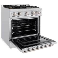 ZLINE 30 in. 4.2 cu. ft. Classic Dual Fuel Range with Gas Cooktop and Electric Convection Oven in Stainless Steel with 4 Brass Burners - CDR-BR-30
