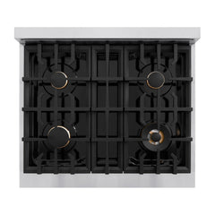 ZLINE 30 in. 4.2 cu. ft. Classic Dual Fuel Range with Gas Cooktop and Electric Convection Oven in Stainless Steel with 4 Brass Burners - CDR-BR-30
