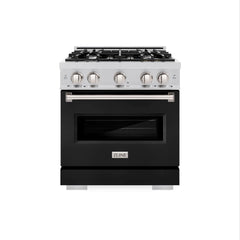 ZLINE 30 in. 4.2 cu. ft. Classic Dual Fuel Range with 4 Burner Gas Cooktop and Electric Convection Oven in Stainless Steel with Black Matte Door - CDR-BLM-30