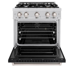 ZLINE 30 in. 4.2 cu. ft. Classic Dual Fuel Range with 4 Burner Gas Cooktop and Electric Convection Oven in Stainless Steel with Black Matte Door - CDR-BLM-30