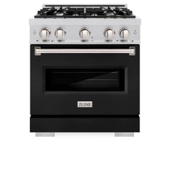 ZLINE 30 in. 4.2 cu. ft. Classic Dual Fuel Range with 4 Burner Gas Cooktop and Electric Convection Oven in Stainless Steel with Black Matte Door - CDR-BLM-30