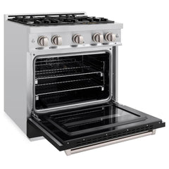 ZLINE 30 in. 4.2 cu. ft. Classic Dual Fuel Range with 4 Burner Gas Cooktop and Electric Convection Oven in Stainless Steel with Black Matte Door - CDR-BLM-30