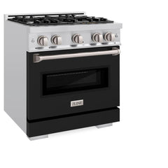 ZLINE 30 in. 4.2 cu. ft. Classic Dual Fuel Range with 4 Burner Gas Cooktop and Electric Convection Oven in Stainless Steel with Black Matte Door - CDR-BLM-30