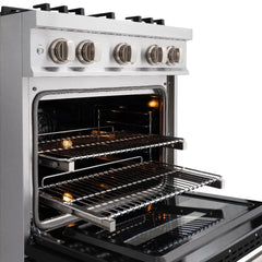 ZLINE 30 in. 4.2 cu. ft. Classic Dual Fuel Range with 4 Burner Gas Cooktop and Electric Convection Oven in Stainless Steel with Black Matte Door - CDR-BLM-30