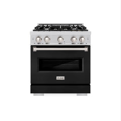 ZLINE 30 in. 4.2 cu. ft. Classic Gas Range with 4 Burner Cooktop and Convection Gas Oven in Stainless Steel with Black Matte Door - CGR-BLM-30 - The Home Selection