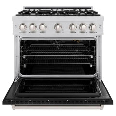 ZLINE 36 in. 5.2 cu. ft. Classic Gas Range with 6 Burner Cooktop and Convection Gas Oven in Stainless Steel with Black Matte Door - CGR-BLM-36 - The Home Selection