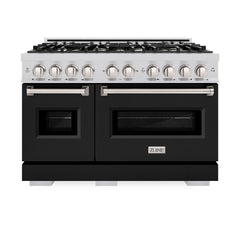 ZLINE 48 in. 6.7 cu. ft. Classic Double Oven Gas Range with 8 Burner Cooktop in Stainless Steel with Black Matte Doors - CGR-BLM-48