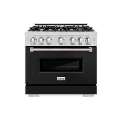 ZLINE 36 in. 5.2 cu. ft. Classic Dual Fuel Range with 6 Burner Gas Cooktop and Electric Convection Oven in Stainless Steel with Black Matte Door - CDR-BLM-36