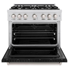 ZLINE 36 in. 5.2 cu. ft. Classic Dual Fuel Range with 6 Burner Gas Cooktop and Electric Convection Oven in Stainless Steel with Black Matte Door - CDR-BLM-36