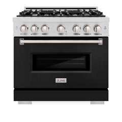 ZLINE 36 in. 5.2 cu. ft. Classic Dual Fuel Range with 6 Burner Gas Cooktop and Electric Convection Oven in Stainless Steel with Black Matte Door - CDR-BLM-36
