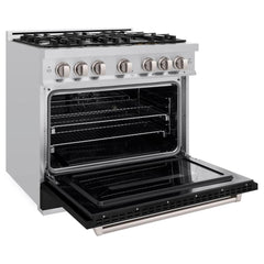 ZLINE 36 in. 5.2 cu. ft. Classic Dual Fuel Range with 6 Burner Gas Cooktop and Electric Convection Oven in Stainless Steel with Black Matte Door - CDR-BLM-36