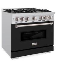 ZLINE 36 in. 5.2 cu. ft. Classic Dual Fuel Range with 6 Burner Gas Cooktop and Electric Convection Oven in Stainless Steel with Black Matte Door - CDR-BLM-36