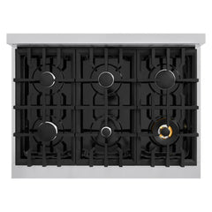 ZLINE 36 in. 5.2 cu. ft. Classic Dual Fuel Range with 6 Burner Gas Cooktop and Electric Convection Oven in Stainless Steel with Black Matte Door - CDR-BLM-36
