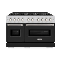 ZLINE 48 in. 6.7 cu. ft. Classic Double Oven Dual Fuel Range with 8 Burner Gas Cooktop in Stainless Steel with Black Matte Doors - CDR-BLM-48