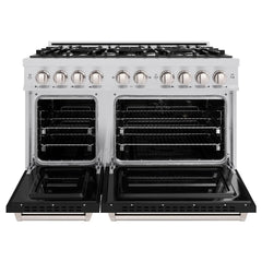 ZLINE 48 in. 6.7 cu. ft. Classic Double Oven Dual Fuel Range with 8 Burner Gas Cooktop in Stainless Steel with Black Matte Doors - CDR-BLM-48