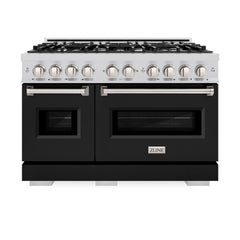 ZLINE 48 in. 6.7 cu. ft. Classic Double Oven Dual Fuel Range with 8 Burner Gas Cooktop in Stainless Steel with Black Matte Doors - CDR-BLM-48