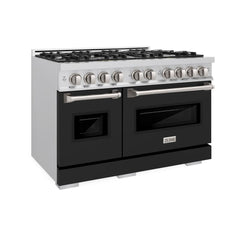 ZLINE 48 in. 6.7 cu. ft. Classic Double Oven Dual Fuel Range with 8 Bu - Stainless Steel with Black Matte Door