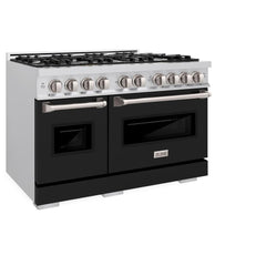 ZLINE 48 in. 6.7 cu. ft. Classic Double Oven Dual Fuel Range with 8 Burner Gas Cooktop in Stainless Steel with Black Matte Doors - CDR-BLM-48