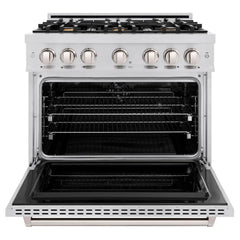 ZLINE 36 in. 5.2 cu. ft. Classic Dual Fuel Range with Gas Cooktop and Electric Convection Oven in Stainless Steel with 6 Brass Burners - CDR-BR-36