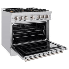 ZLINE 36 in. 5.2 cu. ft. Classic Dual Fuel Range with Gas Cooktop and Electric Convection Oven in Stainless Steel with 6 Brass Burners - CDR-BR-36