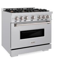 ZLINE 36 in. 5.2 cu. ft. Classic Dual Fuel Range with Gas Cooktop and Electric Convection Oven in Stainless Steel with 6 Brass Burners - CDR-BR-36