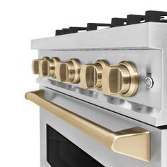 ZLINE Autograph Edition 30 in. 4.2 cu. ft. Classic Dual Fuel Range with 4 Burner Gas Cooktop and Electric Convection Oven in Stainless Steel with Champagne Bronze Accents - CDRZ-30-CB - The Home Selection
