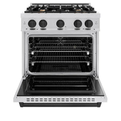 ZLINE Autograph Edition 30 in. 4.2 cu. ft. Classic Dual Fuel Range with 4 Burner Gas Cooktop and Electric Convection Oven in Stainless Steel with Matte Black Accents - CDRZ-30-MB - The Home Selection
