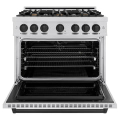 ZLINE Autograph Edition 36 in. 5.2 cu. ft. Classic Dual Fuel Range with 6 Burner Gas Cooktop and Electric Convection Oven in Stainless Steel with Matte Black Accents - CDRZ-36-MB - The Home Selection