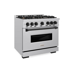 ZLINE Autograph Edition 36 in. 5.2 cu. ft. Classic Dual Fuel Range with 6 Burner Gas Cooktop and Electric Convection Oven in Stainless Steel with Matte Black Accents - CDRZ-36-MB - The Home Selection