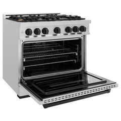 ZLINE Autograph Edition 36 in. 5.2 cu. ft. Classic Dual Fuel Range with 6 Burner Gas Cooktop and Electric Convection Oven in Stainless Steel with Matte Black Accents - CDRZ-36-MB - The Home Selection