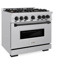 ZLINE Autograph Edition 36 in. 5.2 cu. ft. Classic Dual Fuel Range with 6 Burner Gas Cooktop and Electric Convection Oven in Stainless Steel with Matte Black Accents - CDRZ-36-MB - The Home Selection