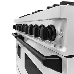 ZLINE Autograph Edition 48 in. 6.7 cu. ft. Classic Double Oven Dual Fuel Range with 8 Burner Gas Cooktop in Stainless Steel and Matte Black Accents - CDRZ-48-MB - The Home Selection