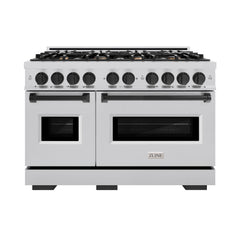 ZLINE Autograph Edition 48 in. 6.7 cu. ft. Classic Double Oven Dual Fuel Range with 8 Burner Gas Cooktop in Stainless Steel and Matte Black Accents - CDRZ-48-MB - The Home Selection