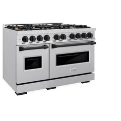 ZLINE Autograph Edition 48 in. 6.7 cu. ft. Classic Double Oven Dual Fuel Range with 8 Burner Gas Cooktop in Stainless Steel and Matte Black Accents - CDRZ-48-MB - The Home Selection