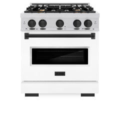 ZLINE Autograph Edition 30 in. 4.2 cu. ft. Classic Dual Fuel Range with 4 Burner Gas Cooktop and Electric Convection Oven in Stainless Steel with White Matte Door and Matte Black Accents - CDRZ-WM-30-MB - The Home Selection