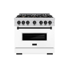 ZLINE Autograph Edition 36 in. 5.2 cu. ft. Classic Dual Fuel Range with 6 Burner Gas Cooktop and Electric Convection Oven in Stainless Steel with White Matte Door and Matte Black Accents
