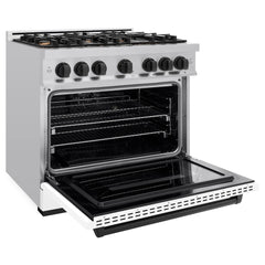 ZLINE Autograph Edition 36 in. 5.2 cu. ft. Classic Dual Fuel Range with 6 Burner Gas Cooktop and Electric Convection Oven in Stainless Steel with White Matte Door and Matte Black Accents