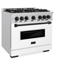 ZLINE Autograph Edition 36 in. 5.2 cu. ft. Classic Dual Fuel Range with 6 Burner Gas Cooktop and Electric Convection Oven in Stainless Steel with White Matte Door and Matte Black Accents