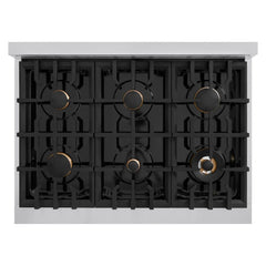 ZLINE Autograph Edition 36 in. 5.2 cu. ft. Classic Dual Fuel Range with 6 Burner Gas Cooktop and Electric Convection Oven in Stainless Steel with White Matte Door and Matte Black Accents