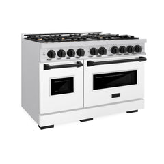 ZLINE Autograph Edition 48 in. 6.7 cu. ft. Classic Double Oven Dual Fuel Range with 8 Burner Gas Cooktop in Stainless Steel with White Matte Door and Matte Black Accents