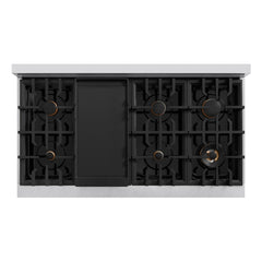 ZLINE Autograph Edition 48 in. 6.7 cu. ft. Classic Double Oven Dual Fuel Range with 8 Burner Gas Cooktop in Stainless Steel with White Matte Door and Matte Black Accents