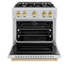 ZLINE Autograph Edition 30 in. 4.2 cu. ft. Classic Dual Fuel Range with 4 Burner Gas Cooktop and Electric Convection Oven in Stainless Steel with Polished Gold Accents - CDRZ-30-G - The Home Selection