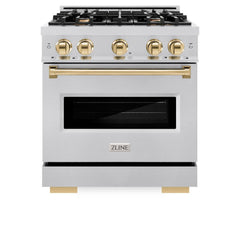 ZLINE Autograph Edition 30 in. 4.2 cu. ft. Classic Dual Fuel Range with 4 Burner Gas Cooktop and Electric Convection Oven in Stainless Steel with Polished Gold Accents - CDRZ-30-G - The Home Selection