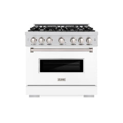 ZLINE 36 in. 5.2 cu. ft. Classic Dual Fuel Range with 6 Burner Gas Cooktop and Electric Convection Oven in Stainless Steel with White Matte Door - CDR-WM-36