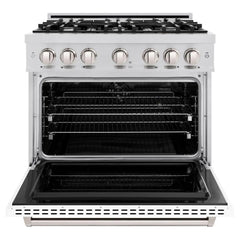ZLINE 36 in. 5.2 cu. ft. Classic Dual Fuel Range with 6 Burner Gas Cooktop and Electric Convection Oven in Stainless Steel with White Matte Door - CDR-WM-36