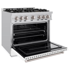 ZLINE 36 in. 5.2 cu. ft. Classic Dual Fuel Range with 6 Burner Gas Cooktop and Electric Convection Oven in Stainless Steel with White Matte Door - CDR-WM-36