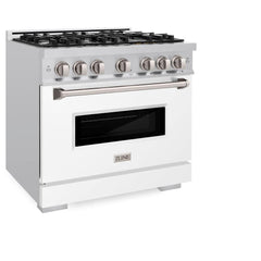 ZLINE 36 in. 5.2 cu. ft. Classic Dual Fuel Range with 6 Burner Gas Cooktop and Electric Convection Oven in Stainless Steel with White Matte Door - CDR-WM-36